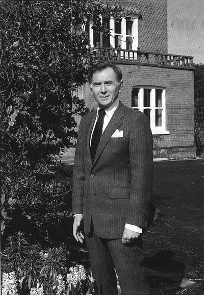 David Egee, standing in front of Newbury Dalecare Nursing Home. Newbury, England. May, 1988